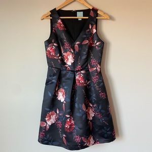 CeCe Black with Floral Print A-Line Dress